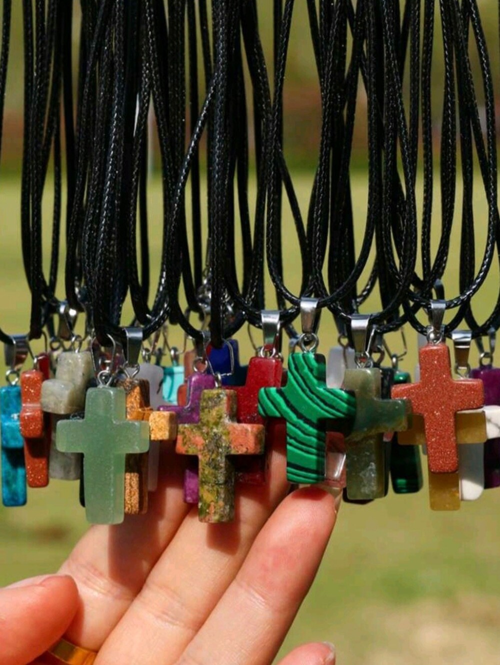 Colorful Stone Cross Pendant Necklace - 1 Piece (Random)